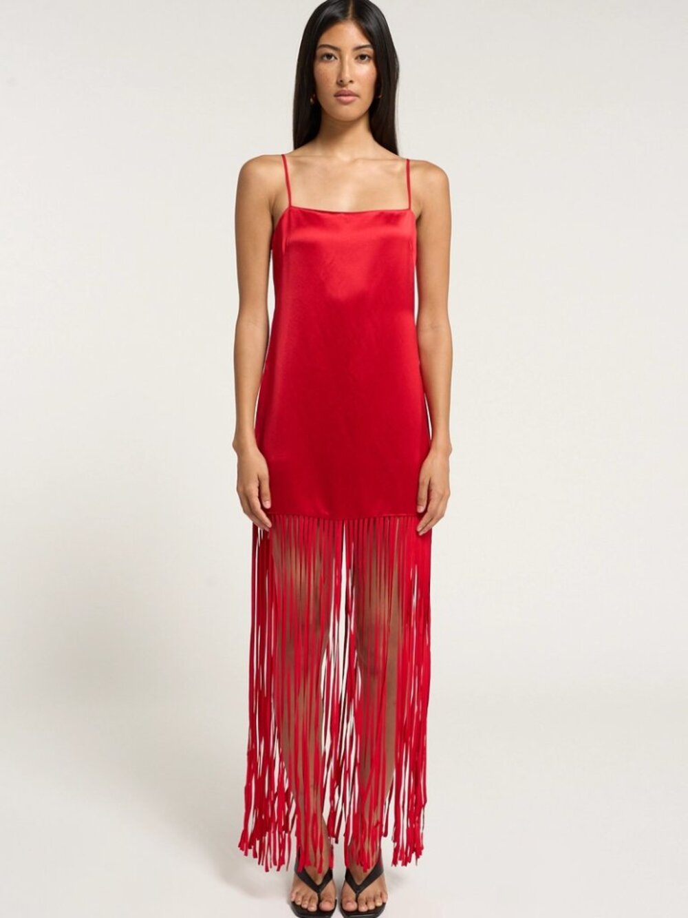 Shona Joy Square Neck Fringe Maxi Dress in Chilli Red Size 14 Plus Like New $550
